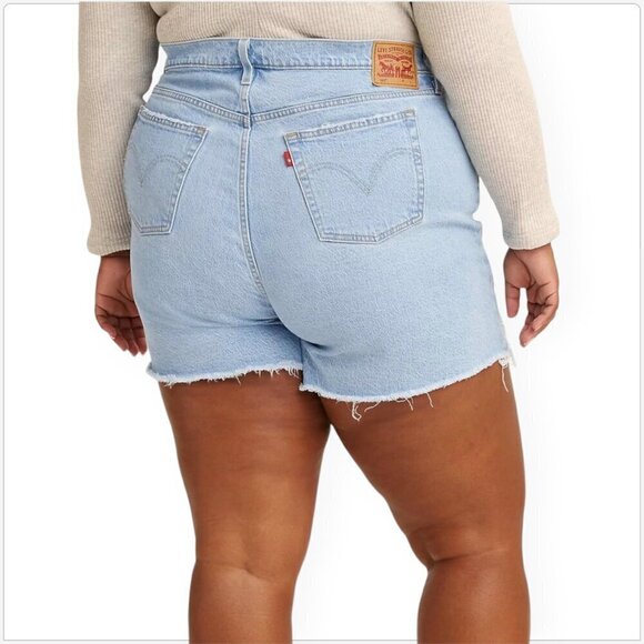 Levi's Original 501 Light Indigo High Rise Shorts Stretch Frayed NWT Plus 24W - Picture 3 of 6